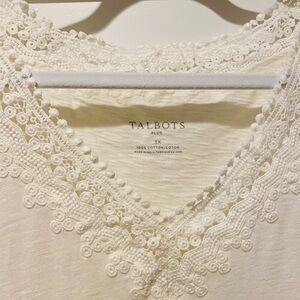 Talbot Embroidered V-neck Cream Short Sleeve Top T-shirt Size 3XL